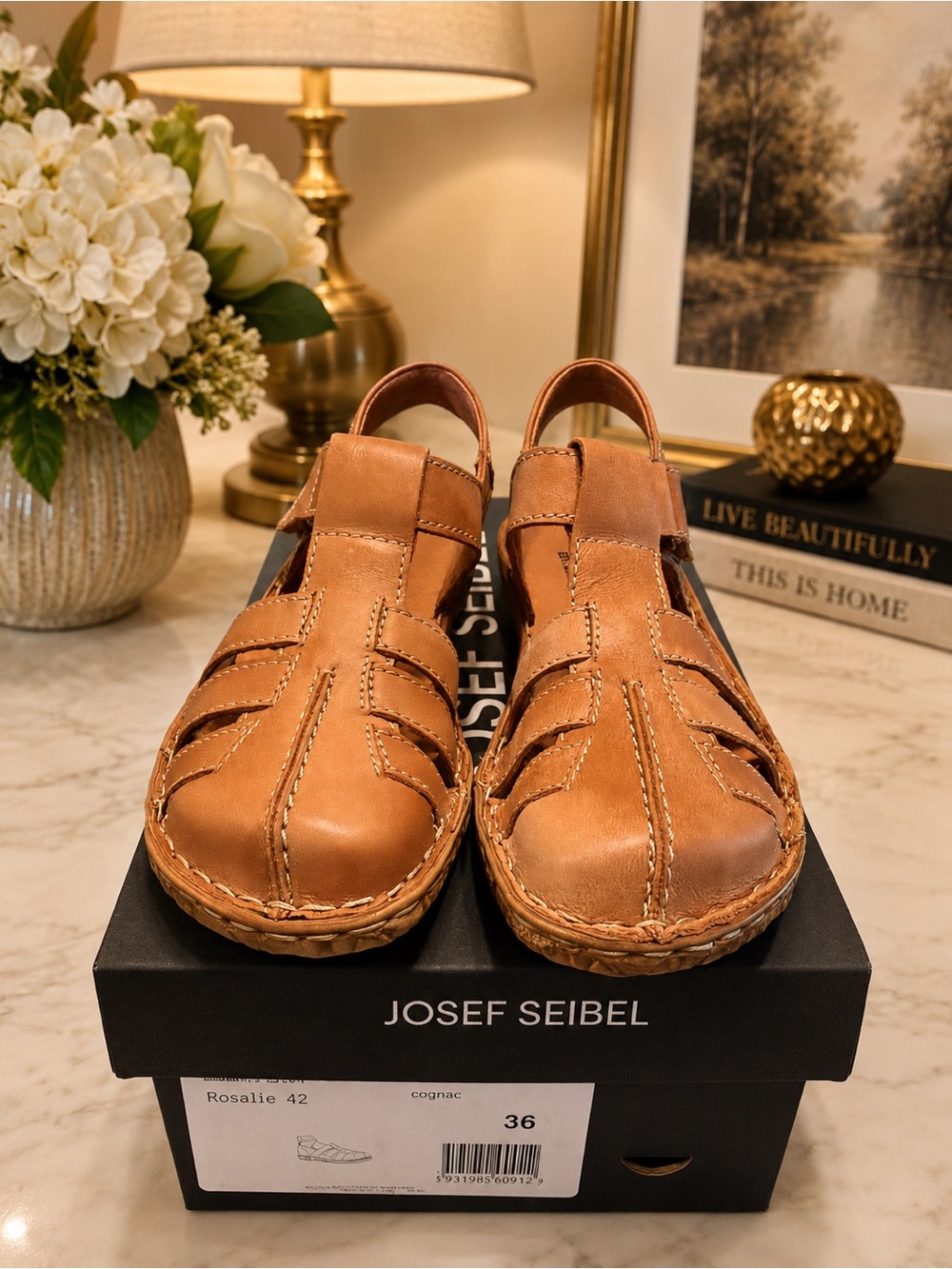 Josef Seibel Men’s Cognac Leather Fisherman Sandals - Warm Tan